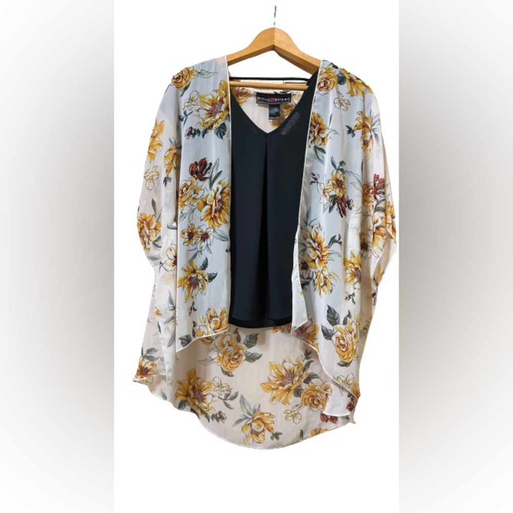 Polly & Esther Floral Kimono - Yellow and Black